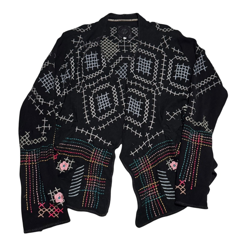 Johnny Was Biya Embroidered Multicolor Open Face Sweater Women's Medium